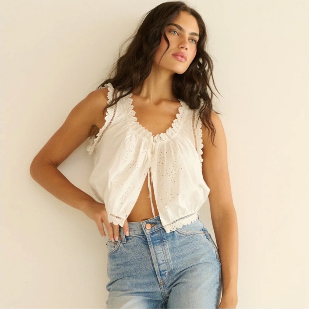 Doen Traveler Embroidered Top in salt, LARGE